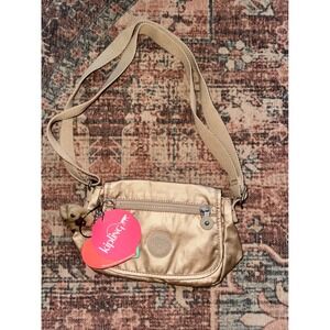 NWT Kipling Sabian Mini Crossbody Bag Toasty Gold Metallic Nylon Brand New